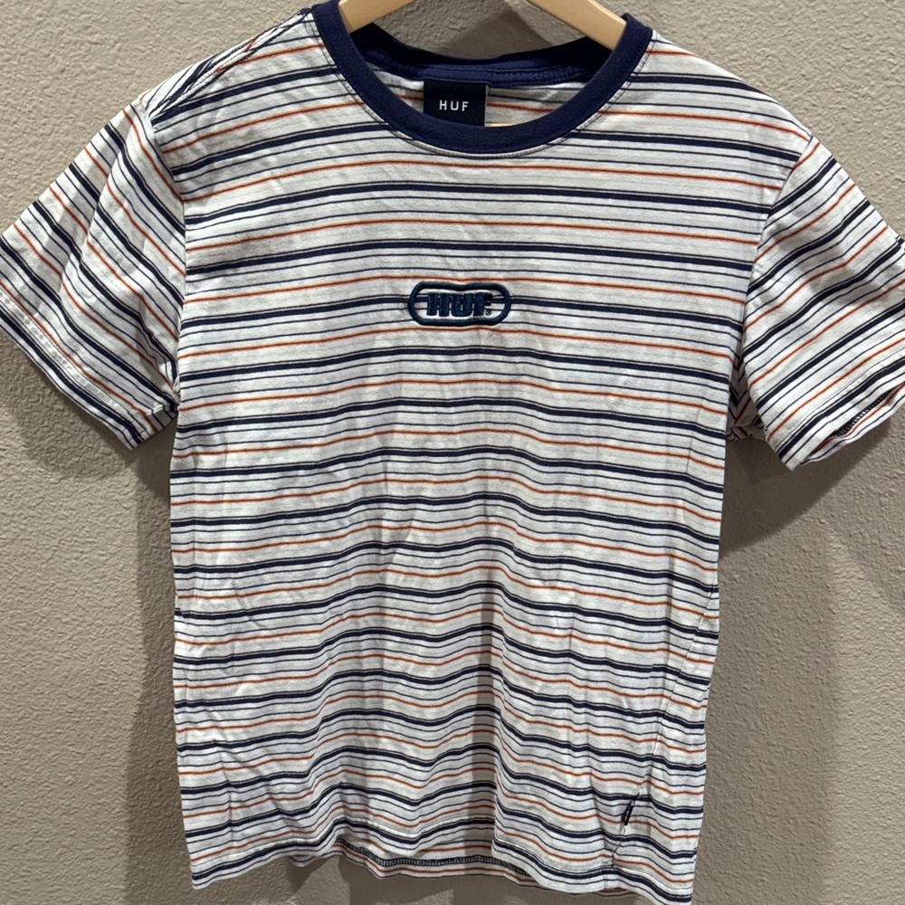 HUF Navy and White Striped Tee